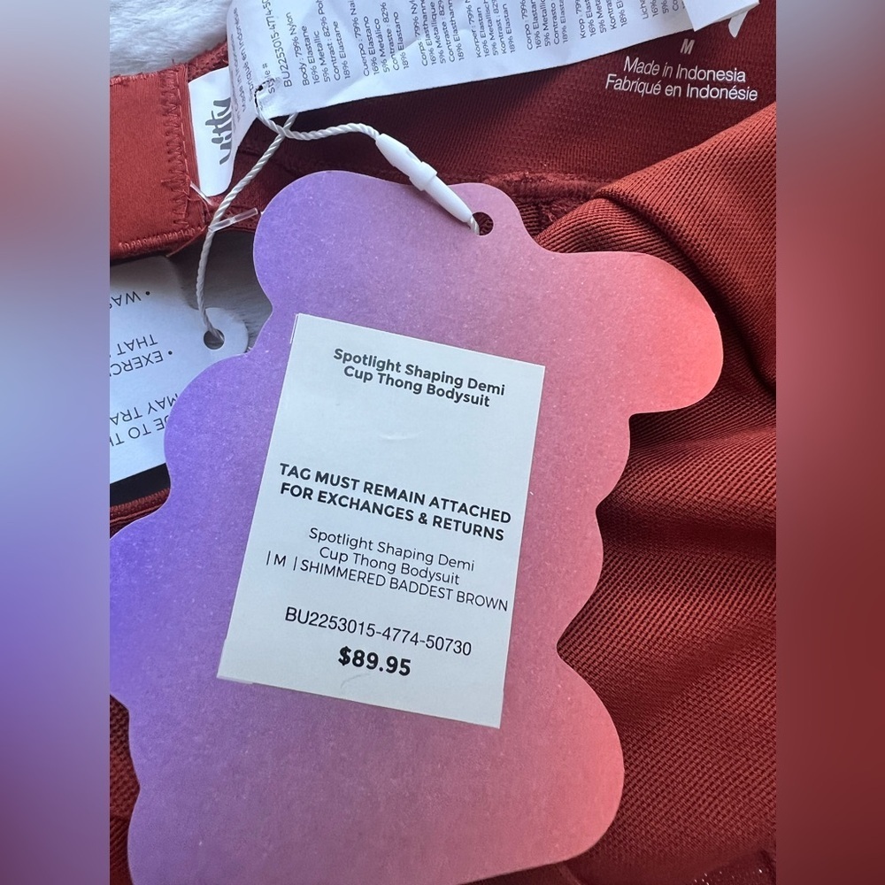 NWT: Yitty Spotlight Shaping Demi Cut Thong Bodysuit Shimmered Baddest Brown M - Picture 6 of 9
